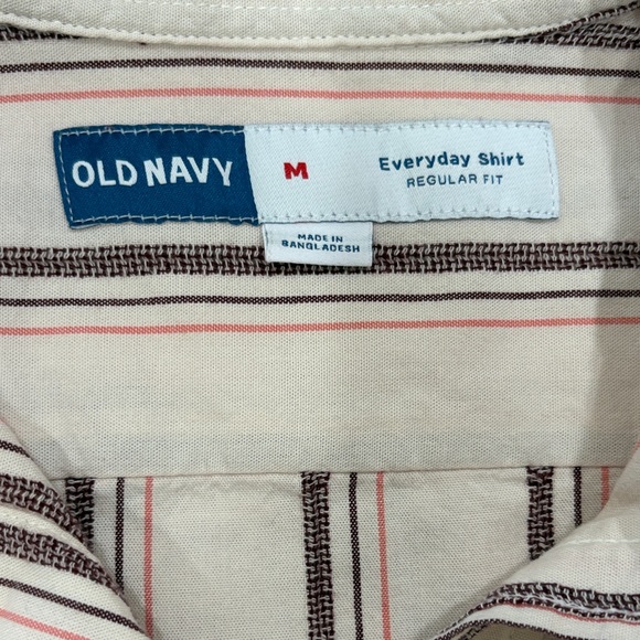 Old Navy Men's Casual Beige and Brown Striped Shirt NWOT - Picture 3 of 5